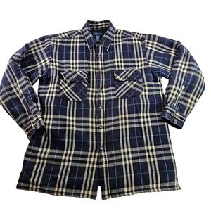 Town Craft Plaid Quilted Lined Flannel Shirt Jacket Men's L Blue Warm Outerwear